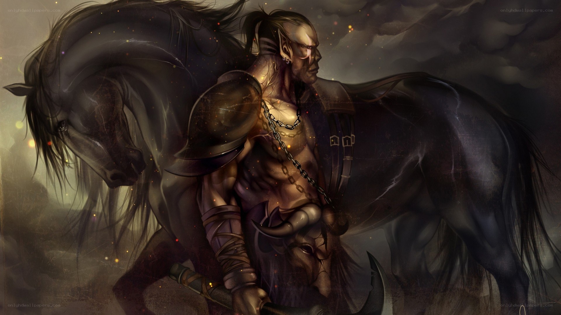 warrior with black horse