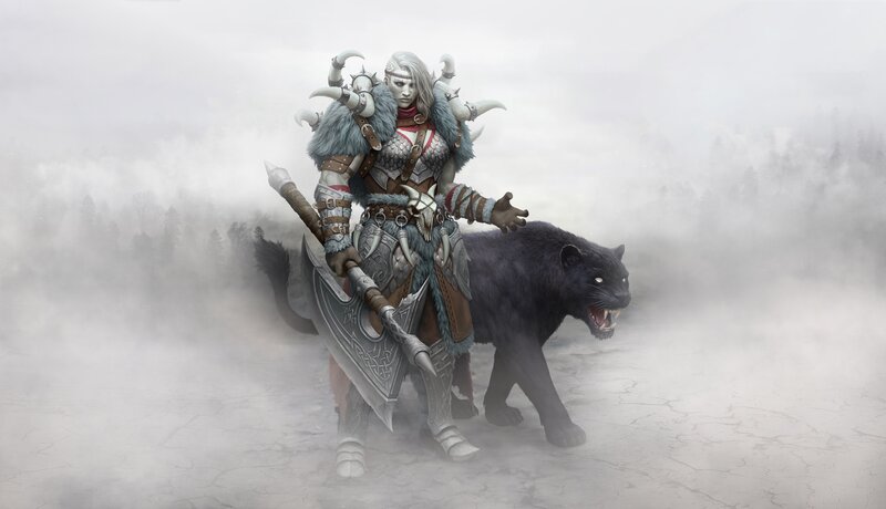 Warrior with Black Panther — Gray