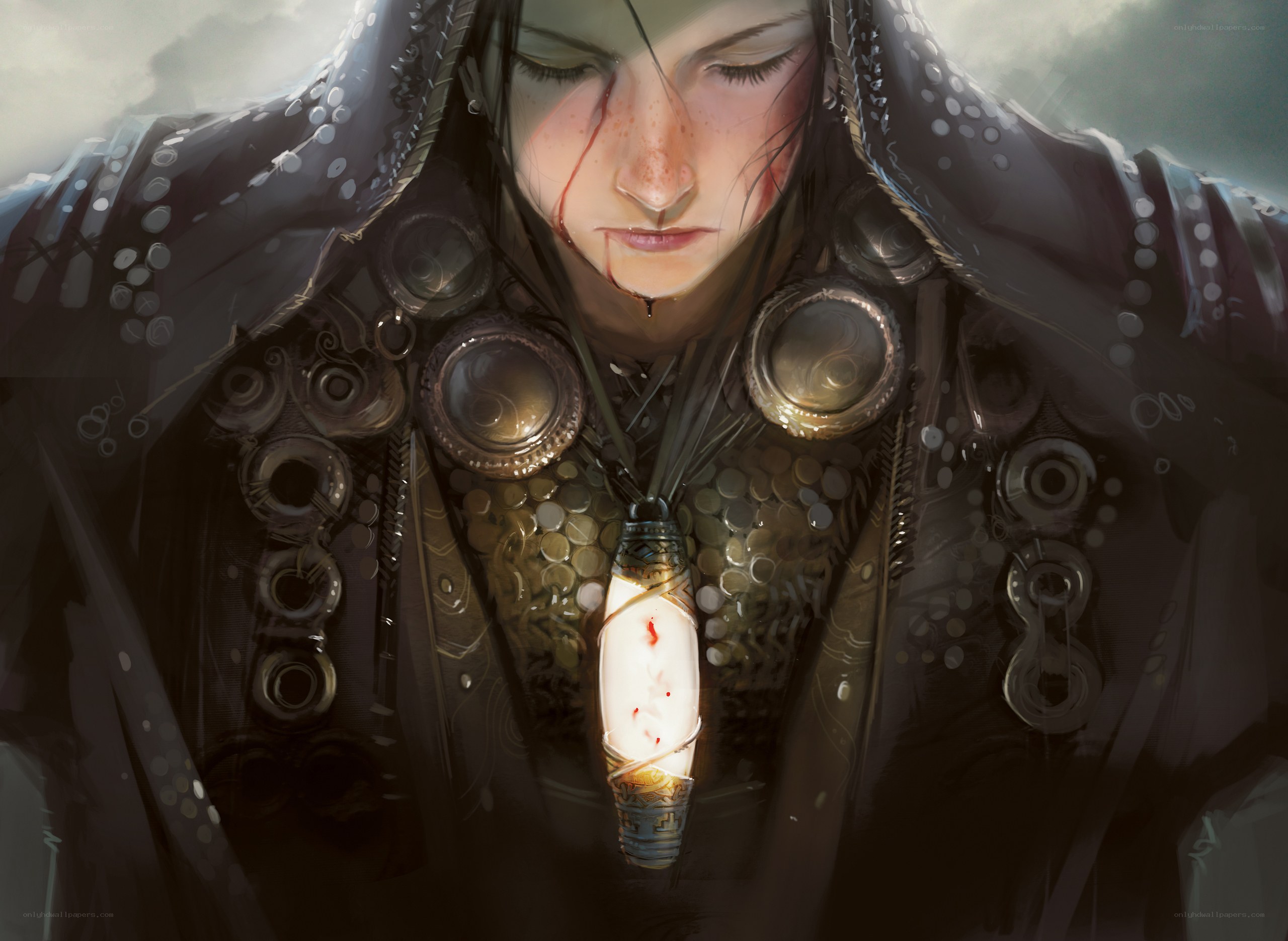 Warrior with bloodied face
