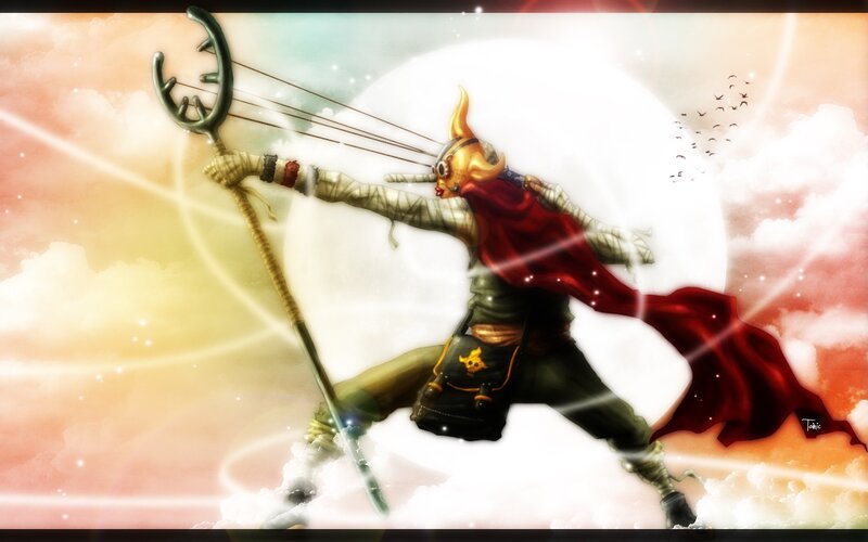 warrior with bow in sky