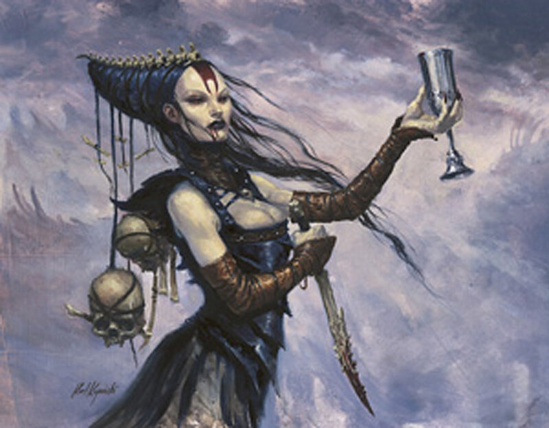 Warrior with chalice and skulls