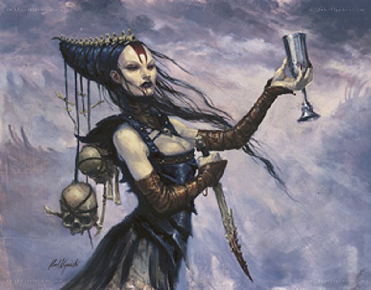 Warrior with chalice and skulls