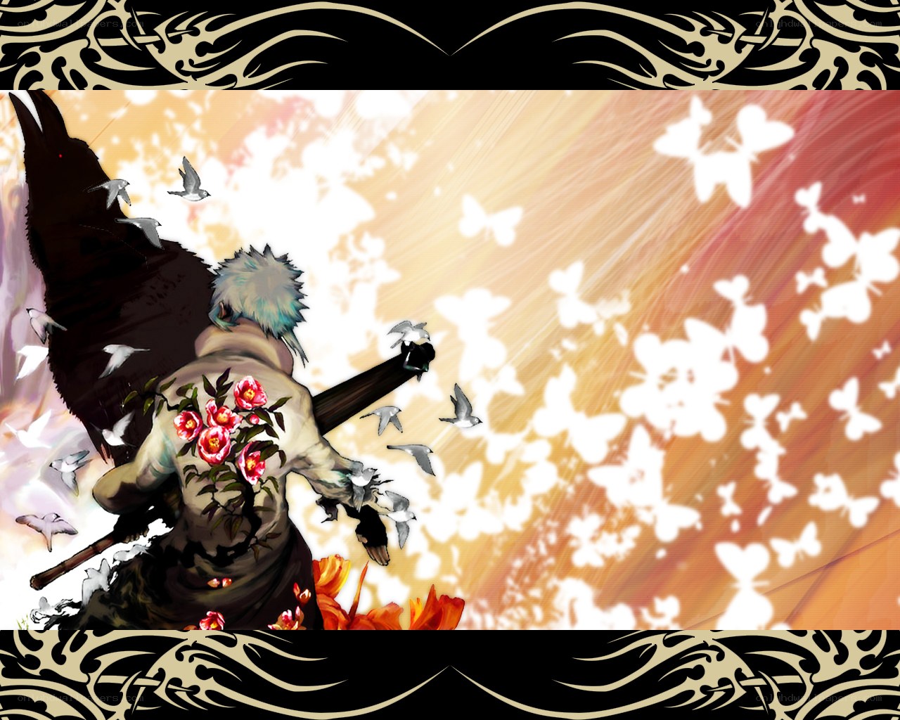 warrior with crow and flowers