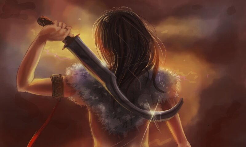 Warrior with curved blade