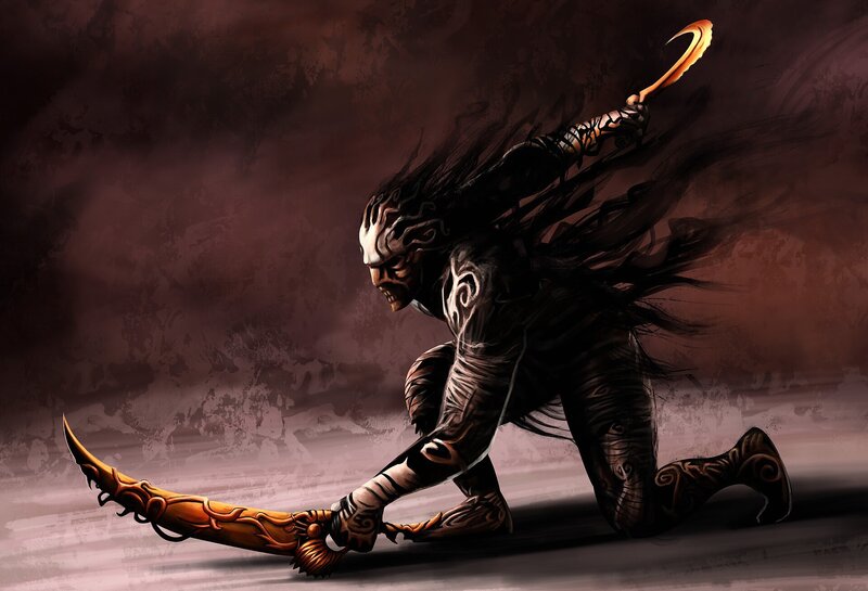 Warrior with Curved Blades — Black