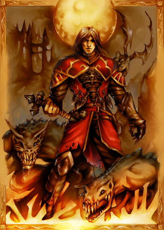 Warrior with Demonic Creatures — Red
