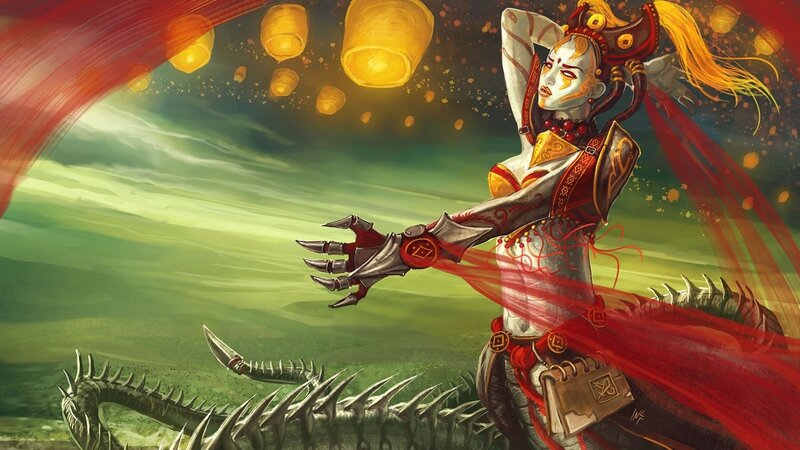 warrior with dragon and lanterns