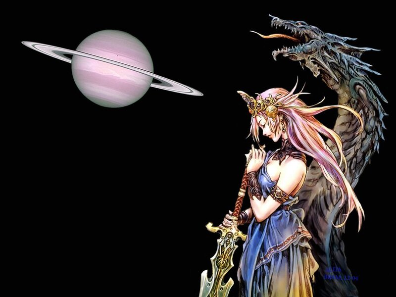 Warrior with dragon and planet