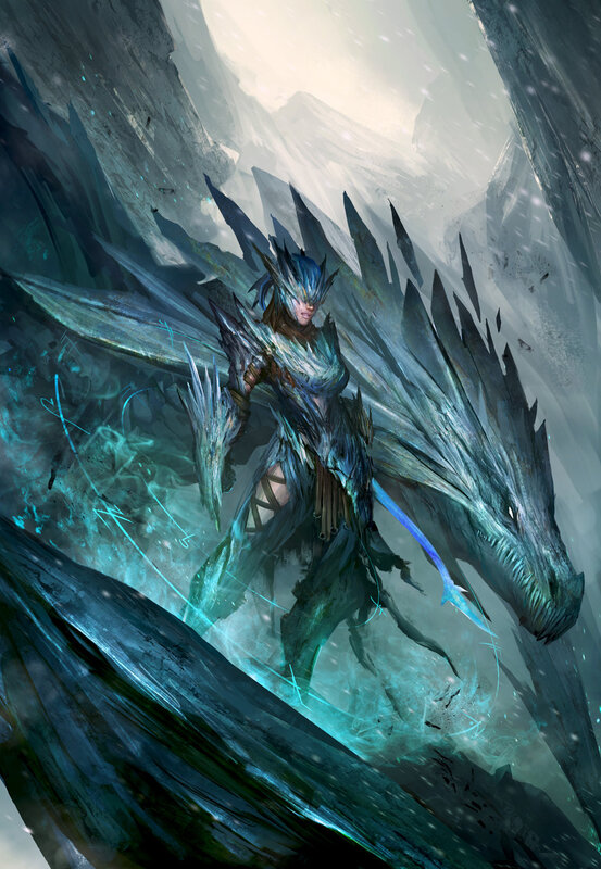 Warrior with Dragon — Blue, Dramatic, Winter