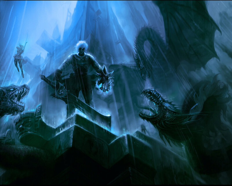 Warrior with Dragon — Blue