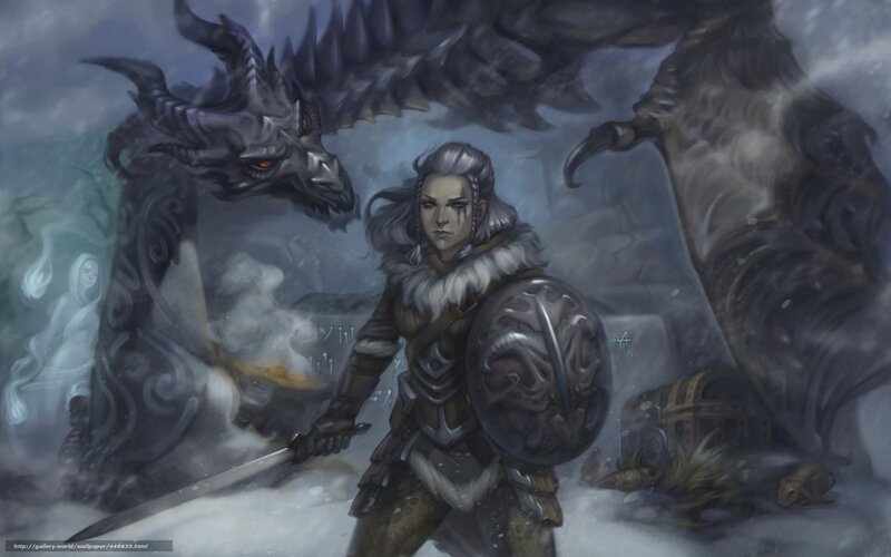 Warrior with Dragon — Gray, Dramatic, Winter