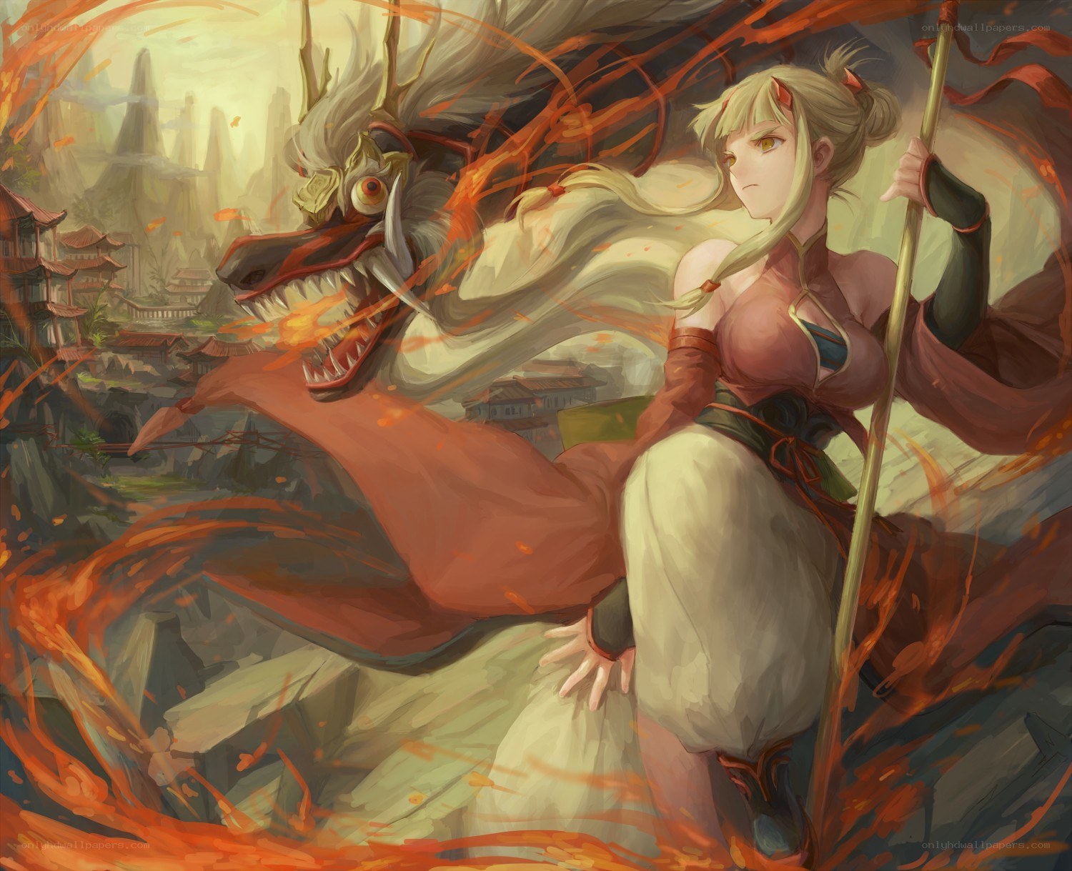 warrior with dragon in battle