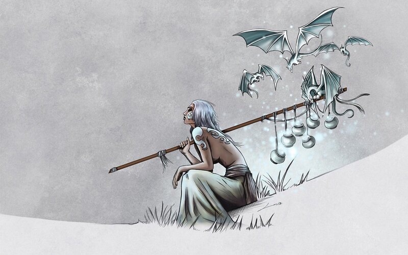 Warrior with dragon staff