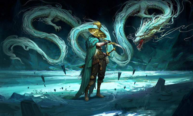 Warrior with Dragon — Teal