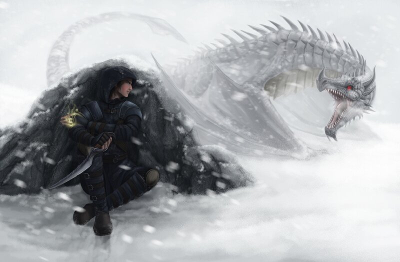 Warrior with Dragon — White
