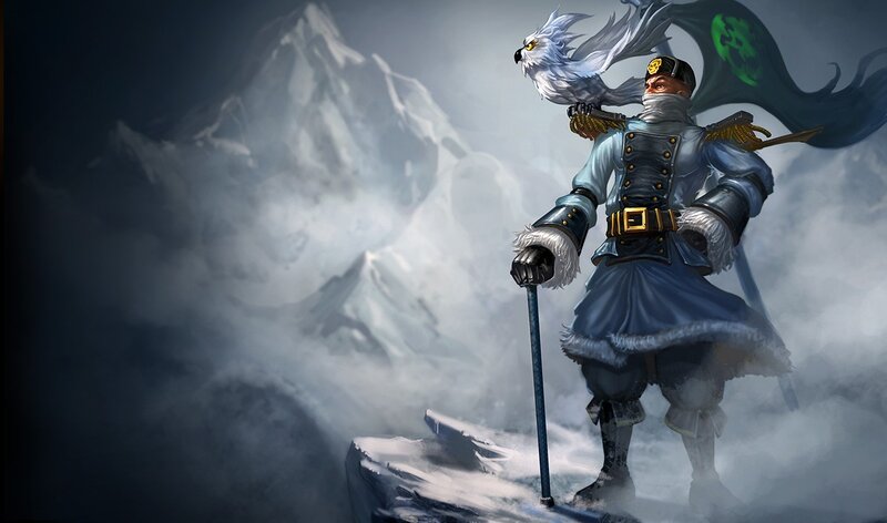warrior with eagle in snowy mountains