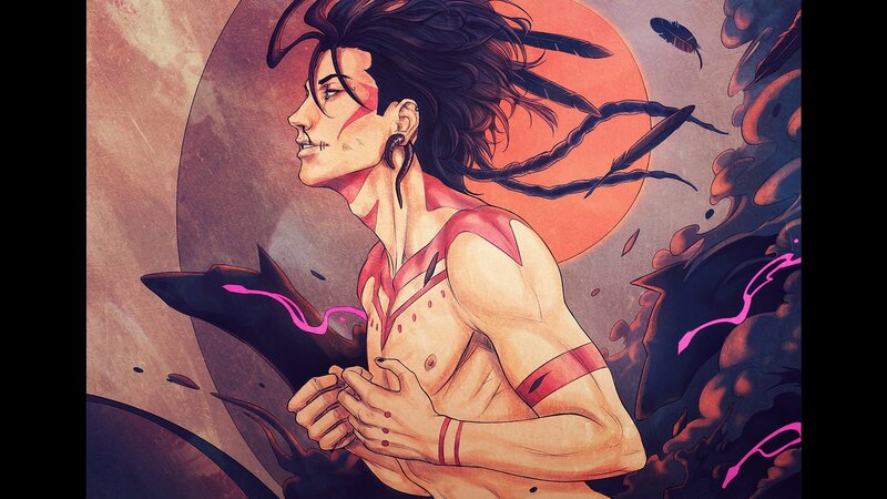 warrior with feathered hair