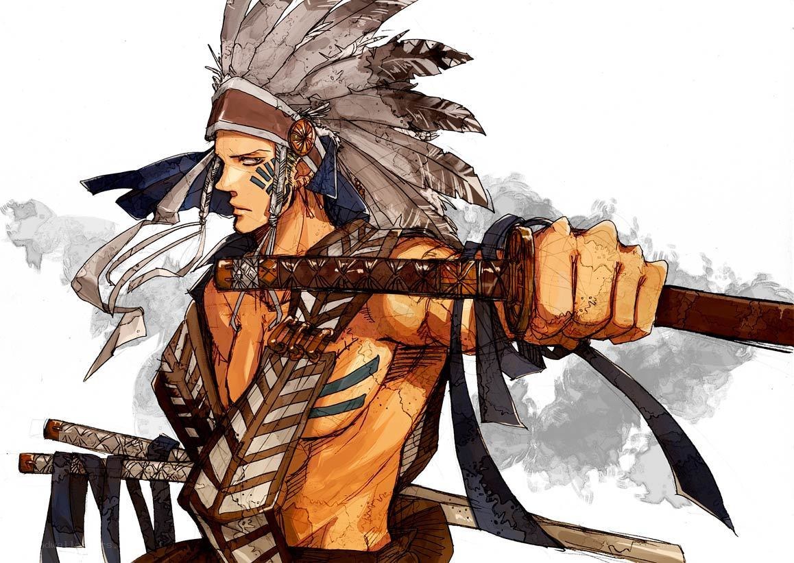 warrior with feathered headdress