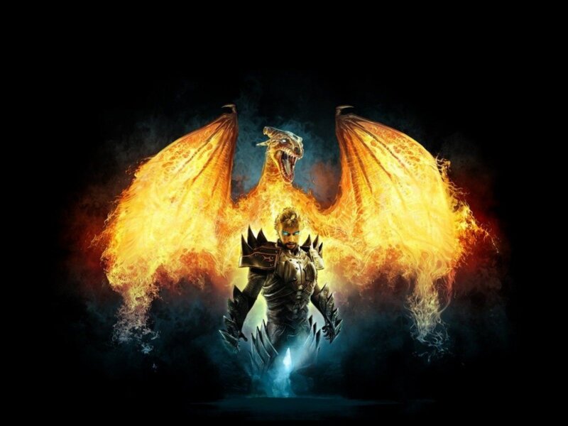 warrior with fiery dragon