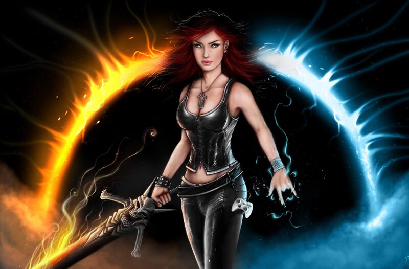 Warrior with fire and lightning