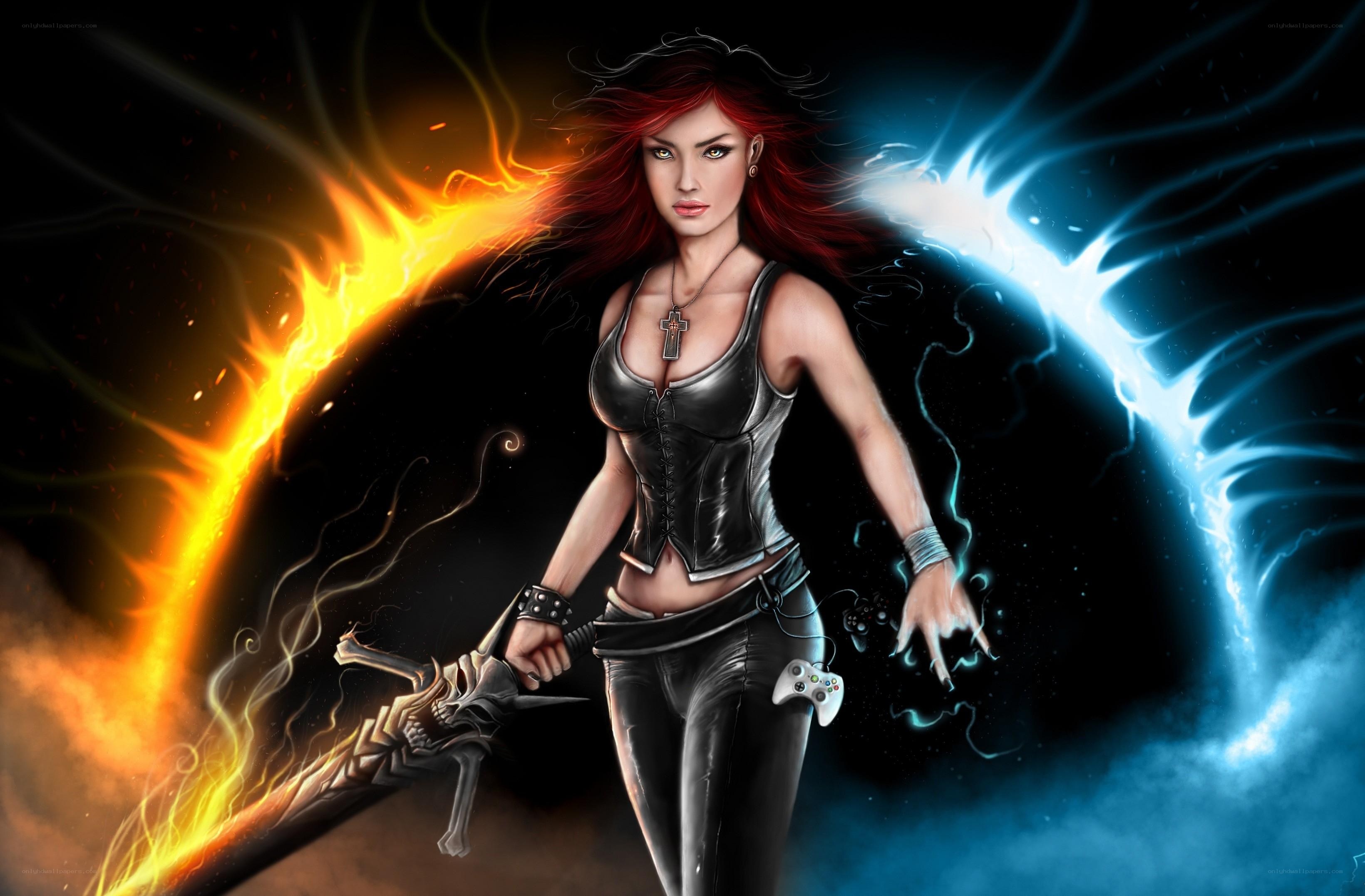 Warrior with fire and lightning