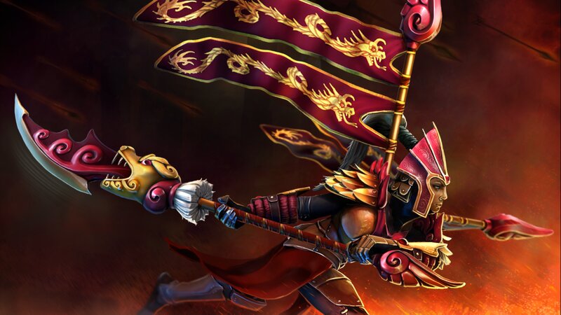 Warrior with Flag and Weapon — Red, Dramatic