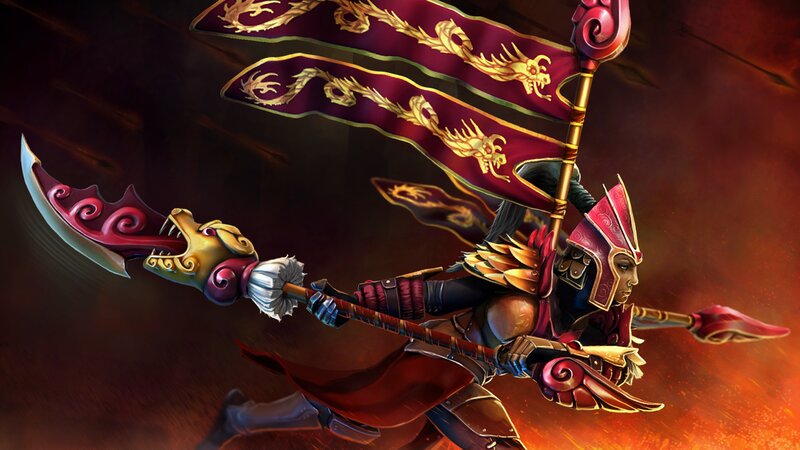Warrior with Flag and Weapon — Red