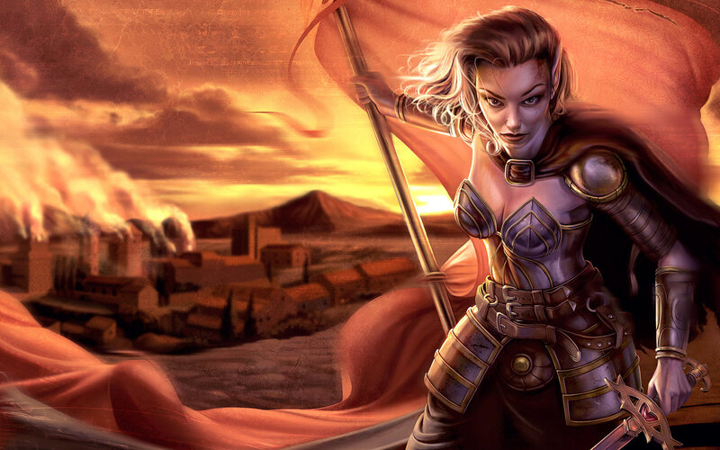 Warrior with flag in battle