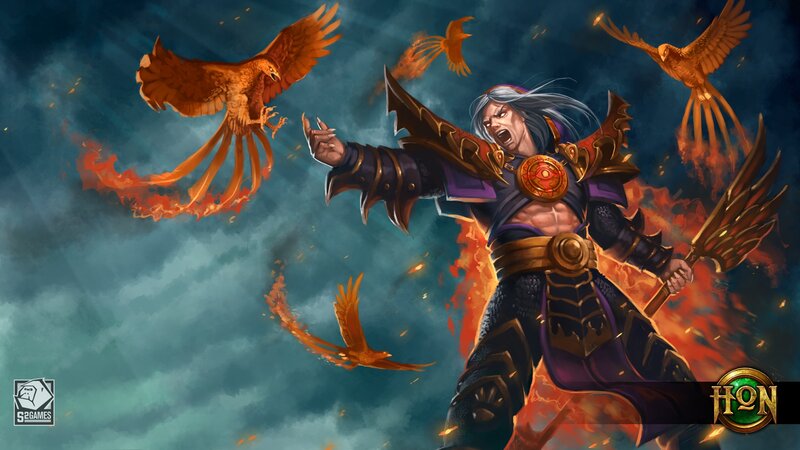 Warrior with Flaming Birds — Orange