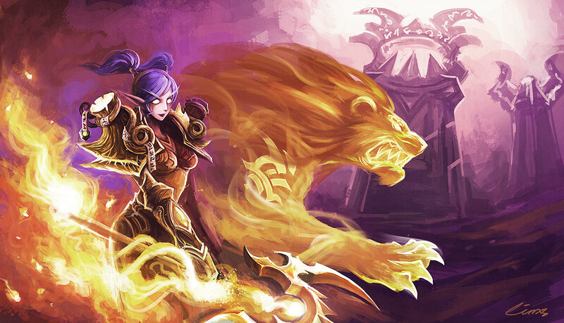 Warrior with flaming lion companion