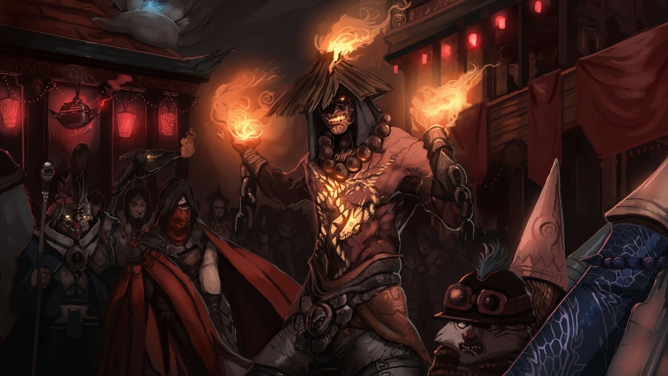 Warrior with flaming mask