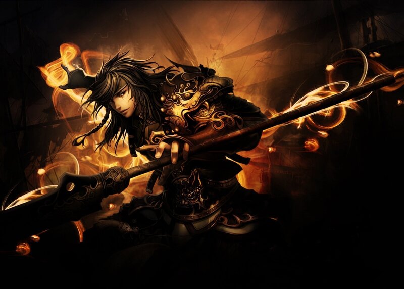 Warrior with Flaming Weapon — Black