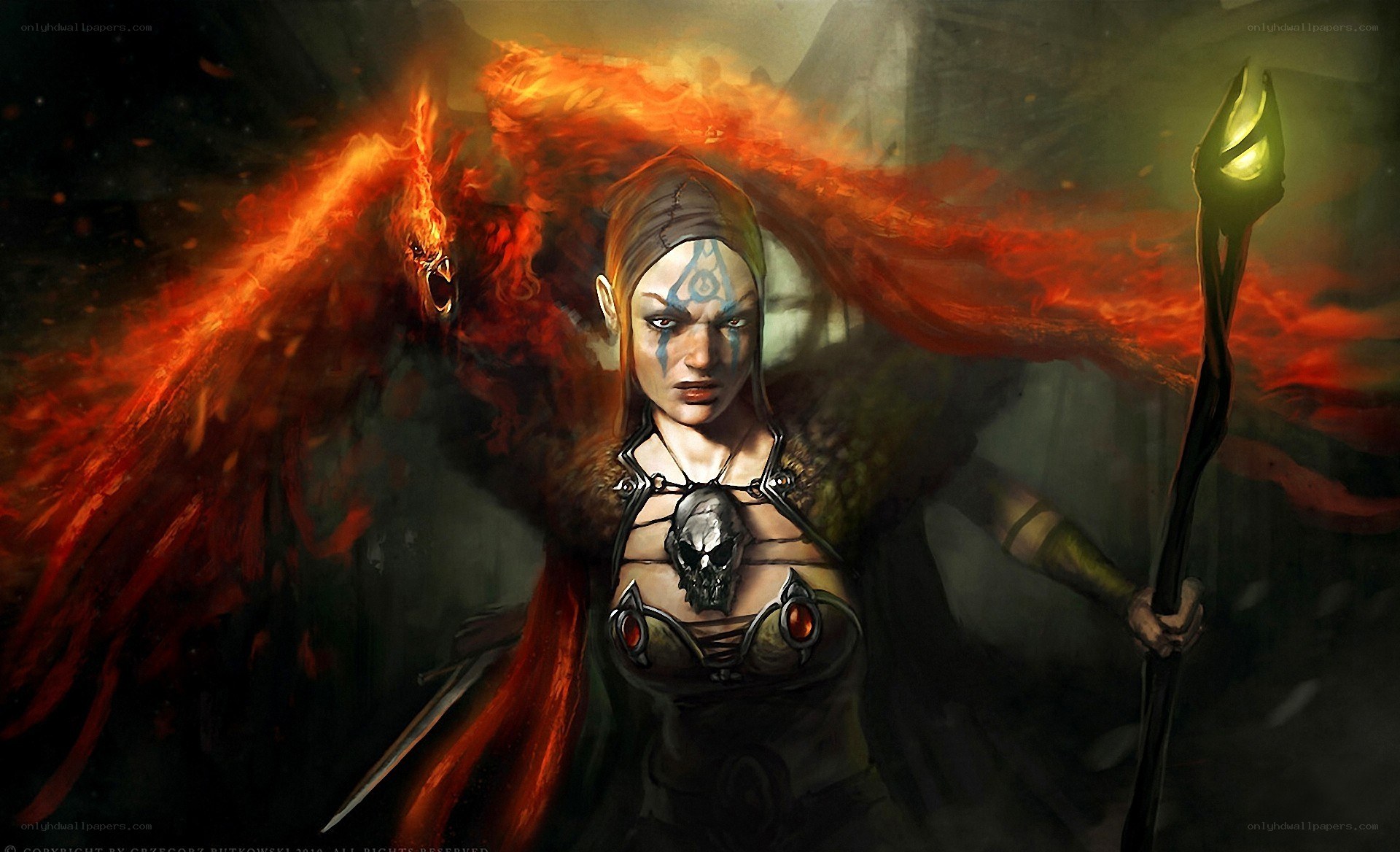 Warrior with flaming wings