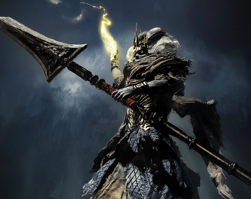 Warrior with Glowing Spear — Black