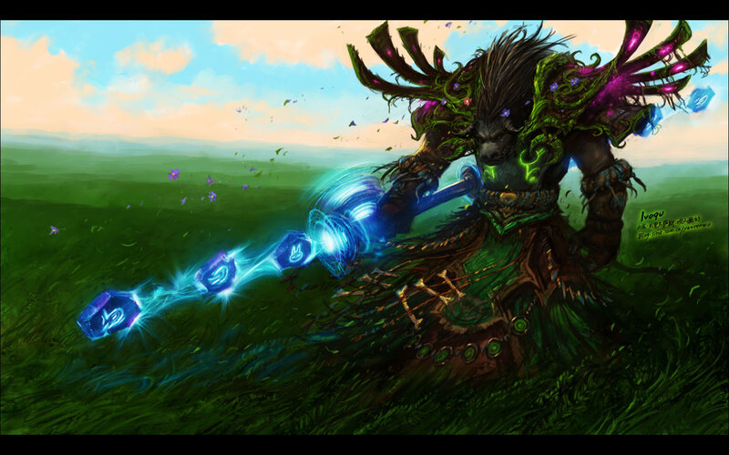 Warrior with Glowing Staff — Green, Dramatic, Sunset