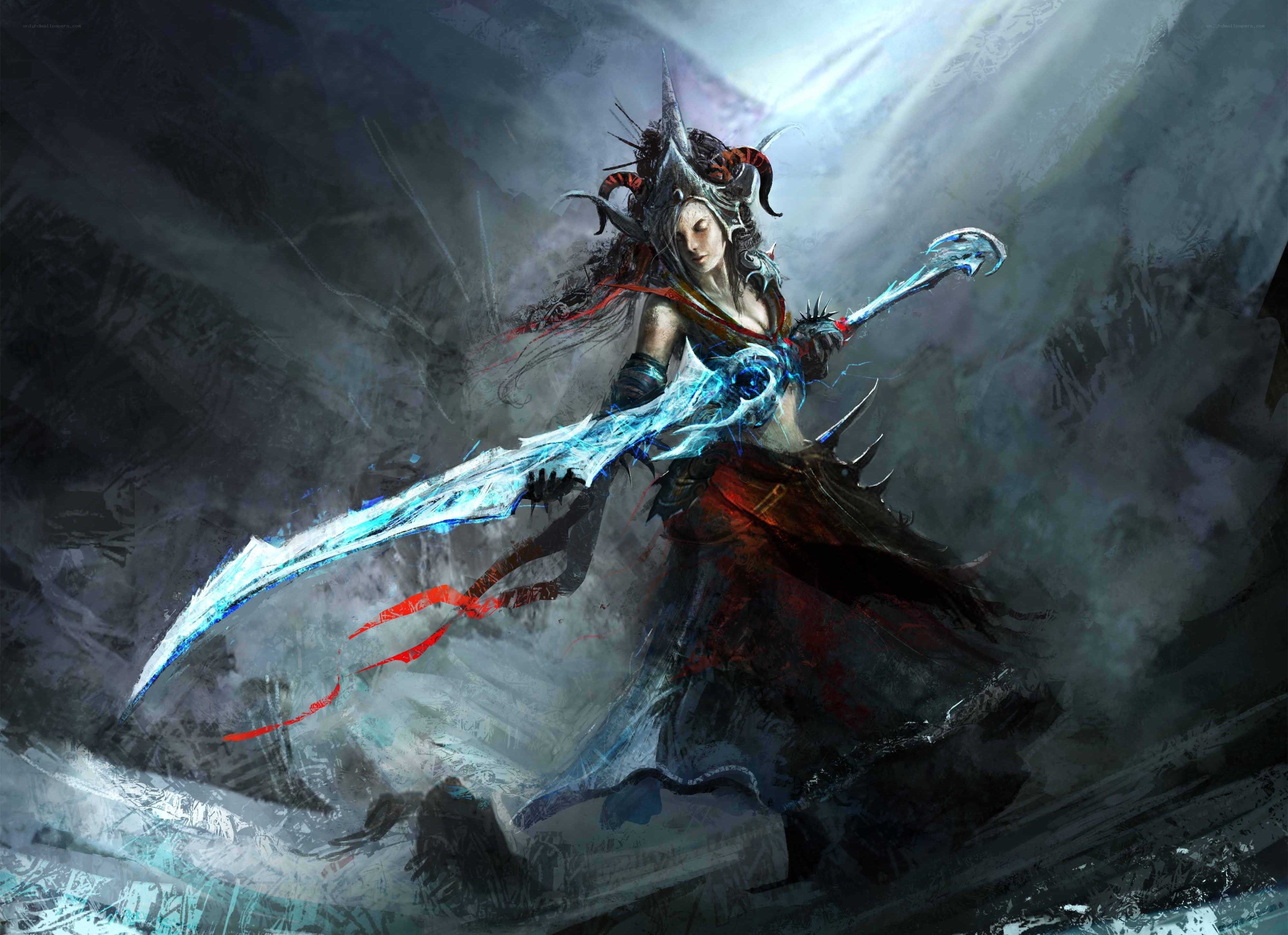 Warrior with glowing sword