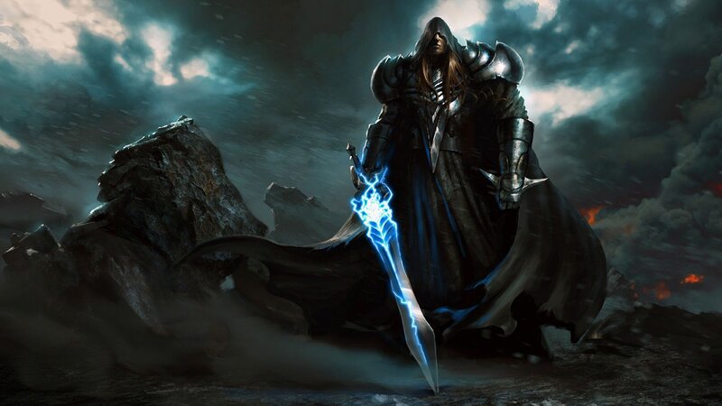 Warrior with Glowing Sword — Black, Dramatic, Night