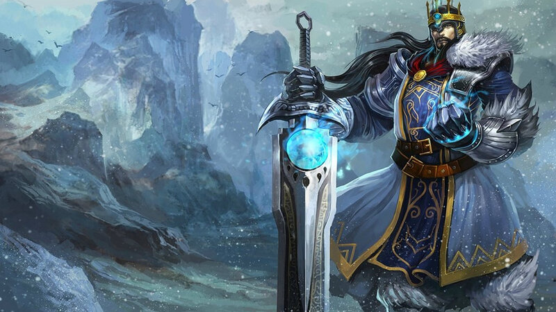 Warrior with Glowing Sword — Blue, Dramatic, Winter