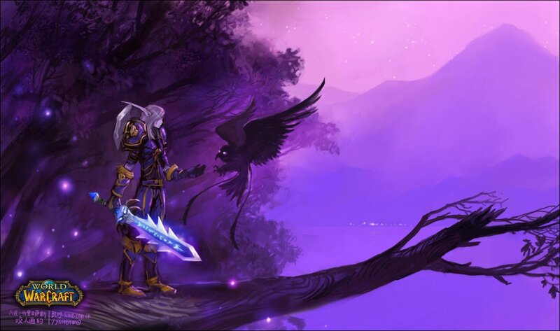 Warrior with Glowing Sword — Purple, Dramatic, Night