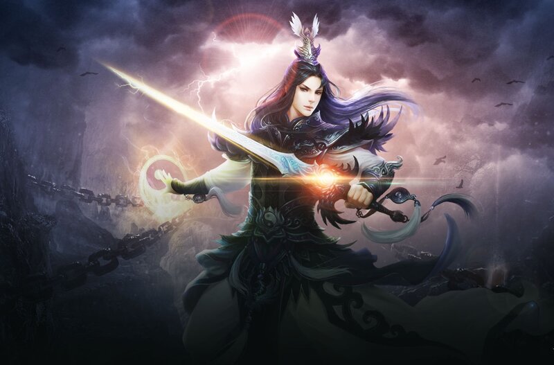 Warrior with Glowing Sword — Purple
