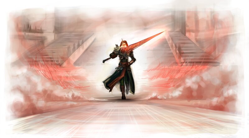Warrior with Glowing Sword — Red