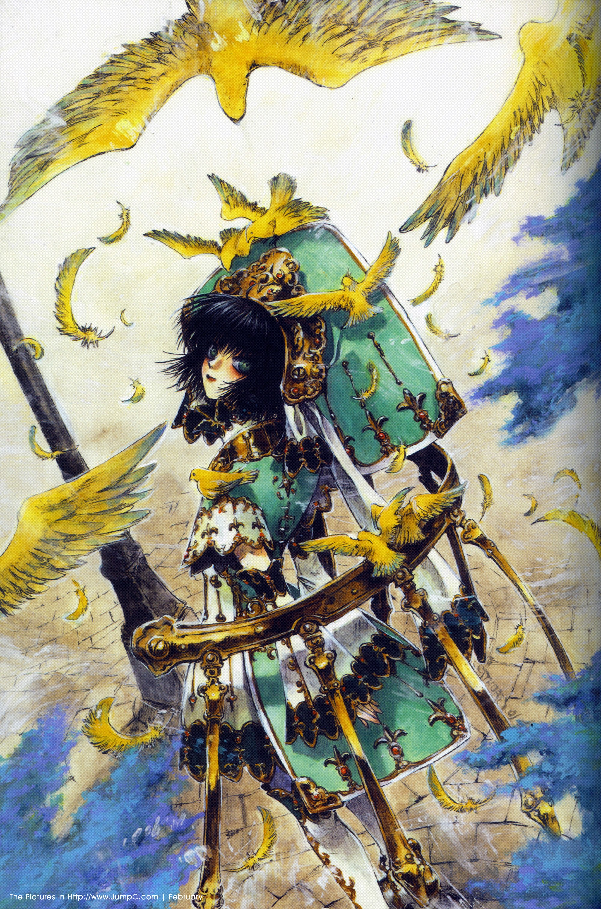 warrior with golden birds