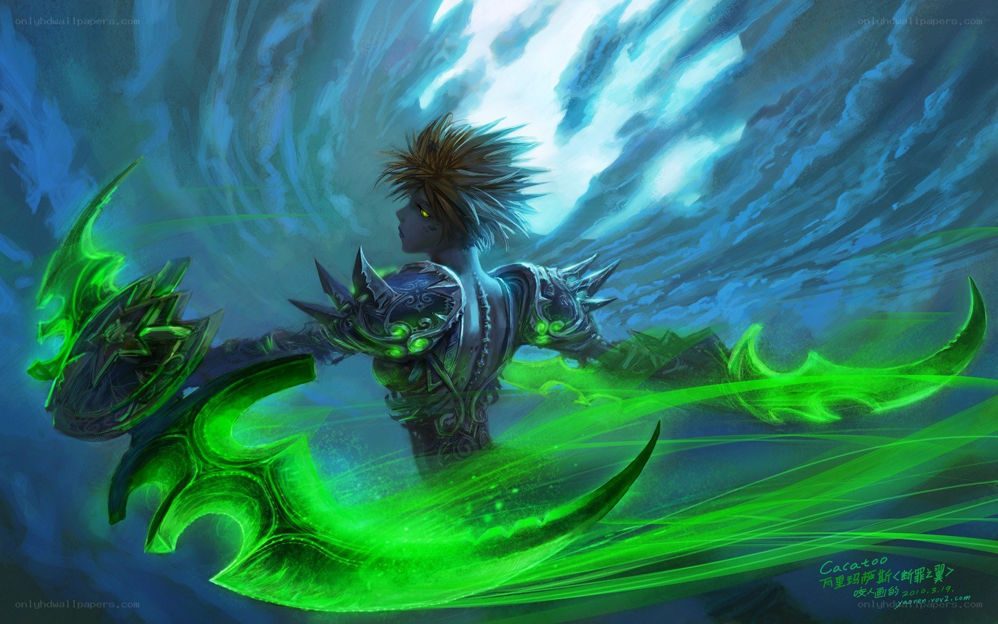 warrior with green energy blades