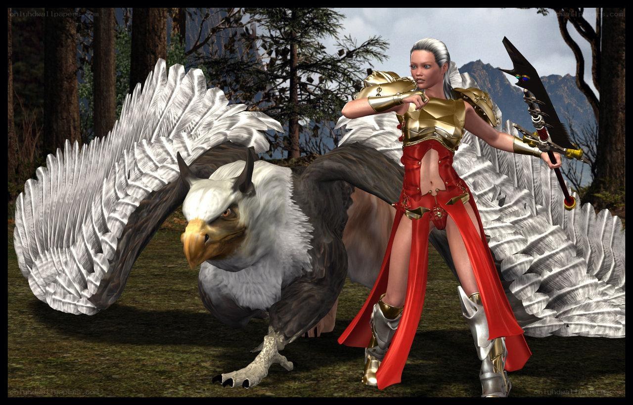 Warrior with griffin companion