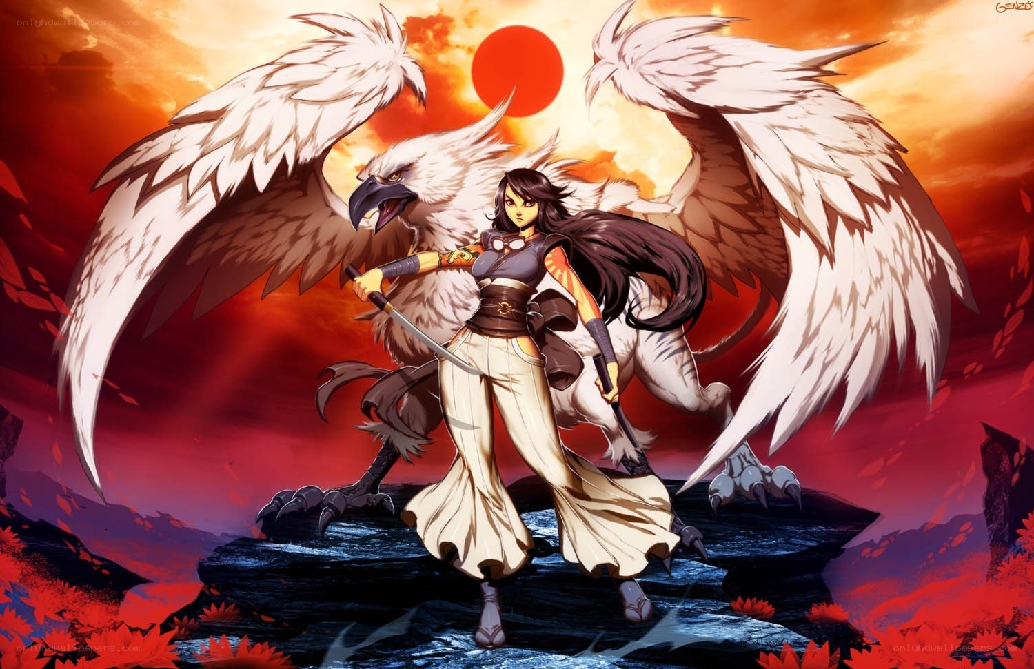 Warrior with griffin companion