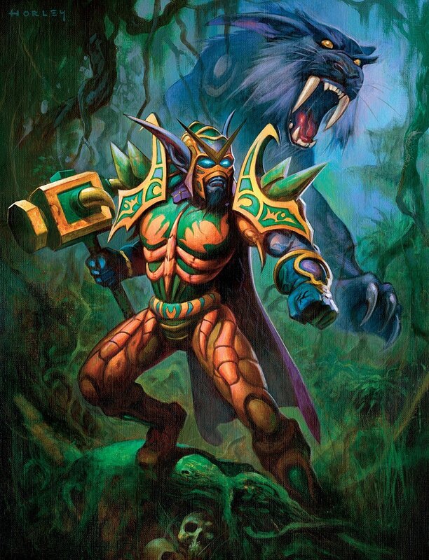 Warrior with hammer and panther