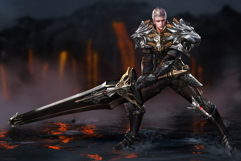 Warrior with Large Sword — Black, Dramatic, Night