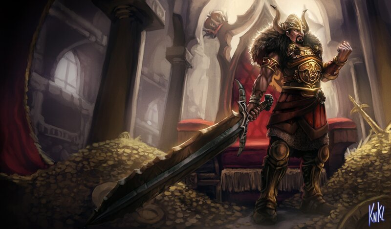 Warrior with Large Sword — Brown, Dramatic, Digital Art, Gold Coins