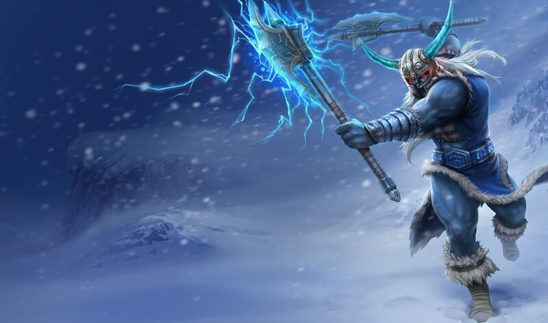 Warrior with Lightning Axe — Blue, Dramatic, Winter, Digital Art, Snow