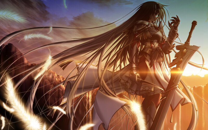 warrior with long hair at sunset